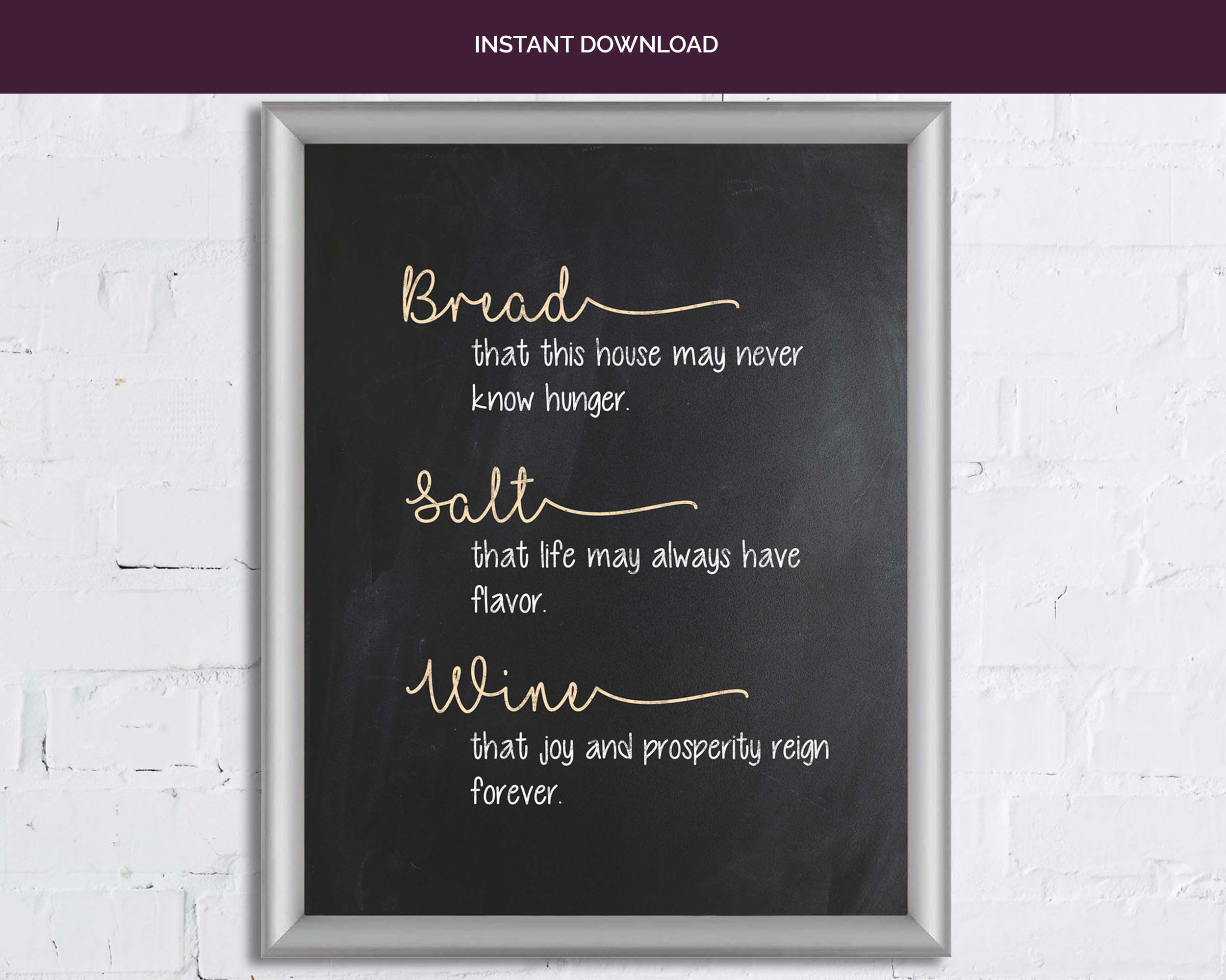 Traditional Housewarming Blessing Printable (Instant Download) for FREE Printable Bread Wine Salt Housewarming Poem