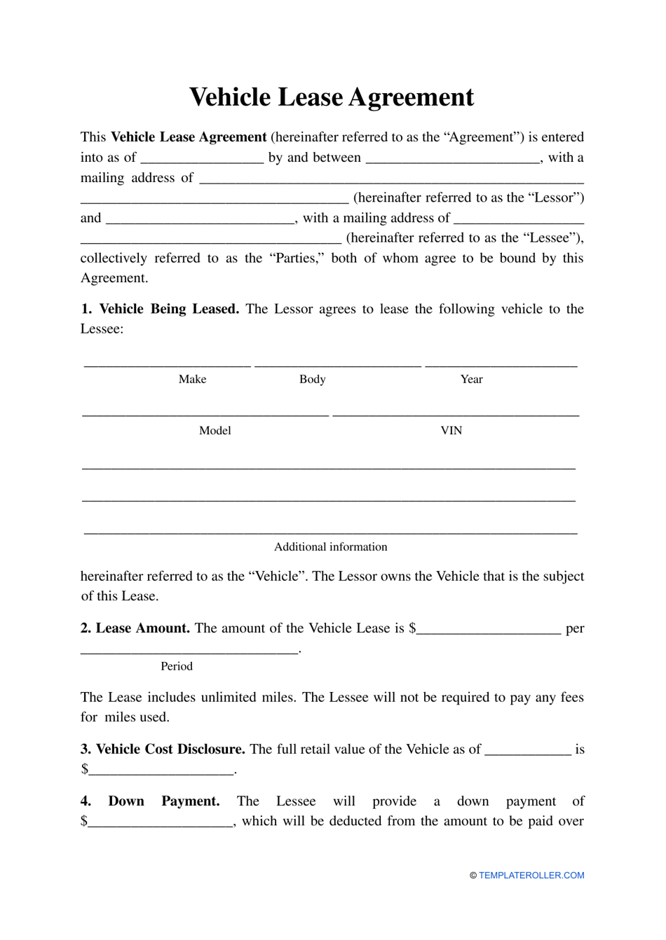 Vehicle Lease Agreement Template - Fill Out, Sign Online And pertaining to FREE Printable Auto Lease Agreement