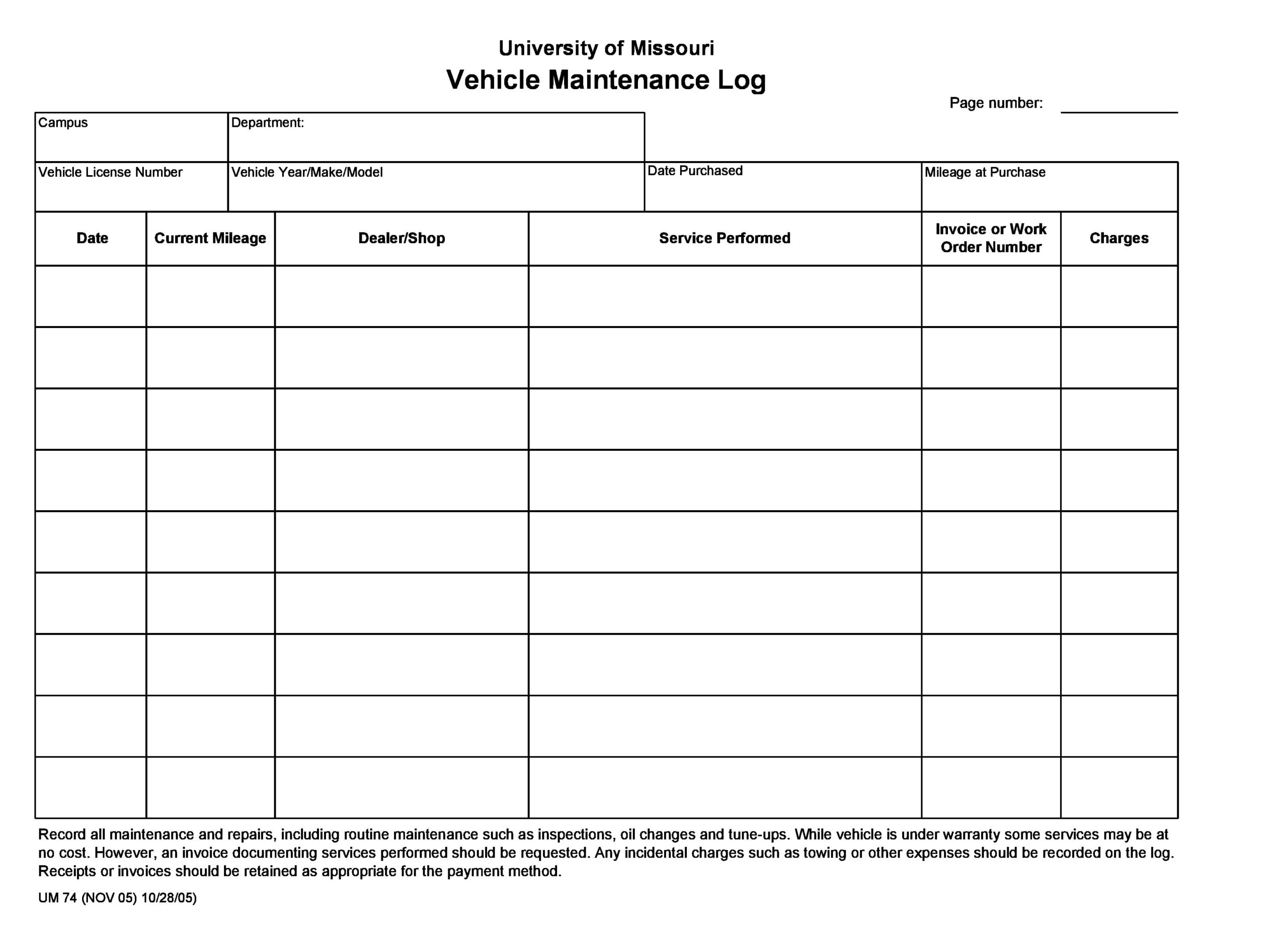Vehicle Maintenance Log Free Printable - Printable Party Favors inside FREE Printable Auto Maintenance Log