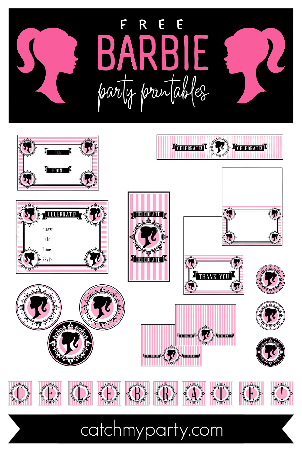Vintage Barbie Party Printables (Free Download) | Catch My Party with regard to FREE Printable Barbie Birthday Cards