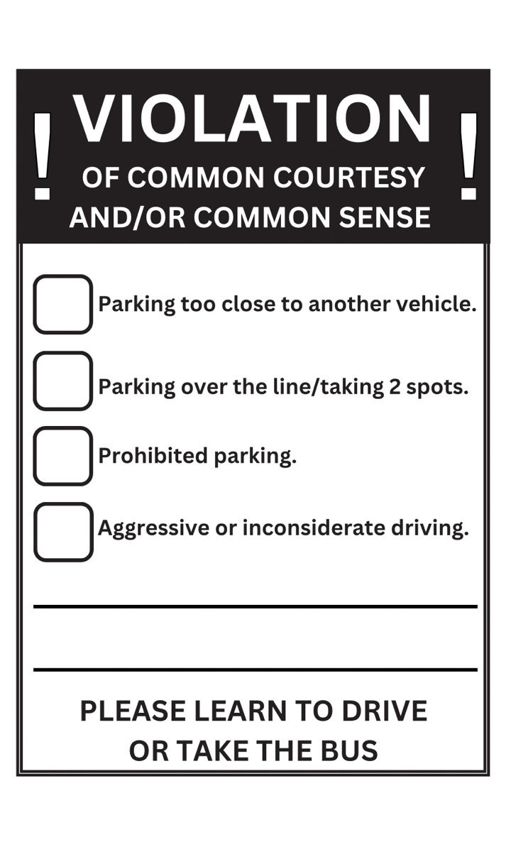 Violation Parking Cards | Digital Download, 3 Pages (27 Cards with Free Printable Bad Parking Cards