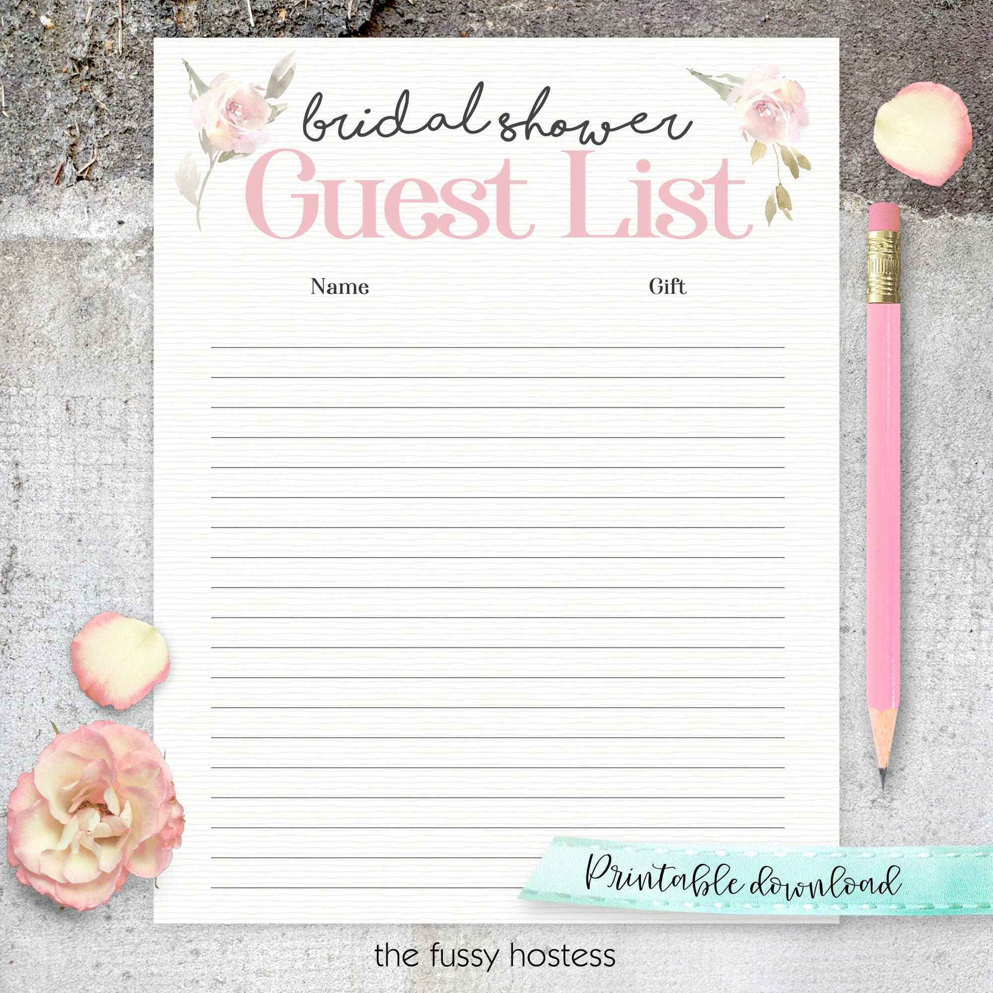 Virtual + Printable | Bridal Shower Guest List | Sign In Sheet for FREE Printable Bridal Shower Sign In Sheet