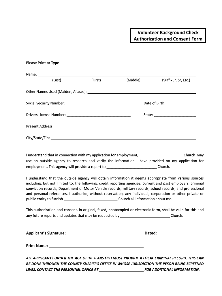 Volunteer Background Check Authorization And Consent Form - Fill inside Free Printable Background Check Forms