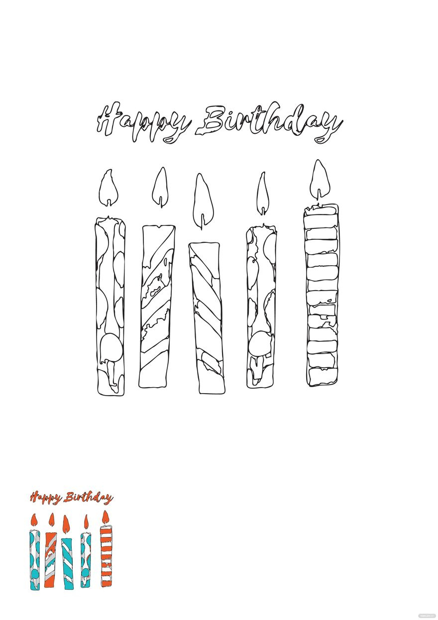 Watercolor Happy Birthday Candle Coloring Page In Eps, Jpg, Pdf for Free Printable Birthday Candle Template