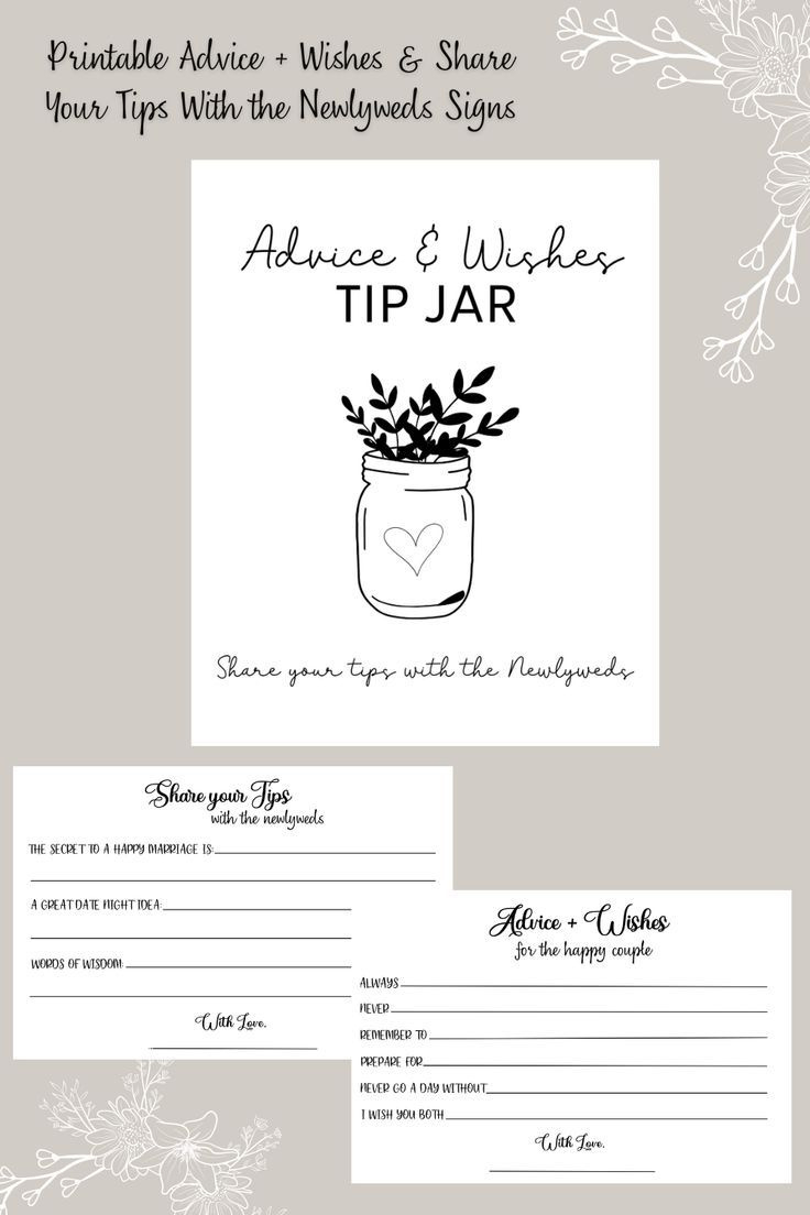 Wedding Advice Bride &amp;amp; Groom Well Wishes Card Printable pertaining to FREE Printable Bridal Shower Advice Cards