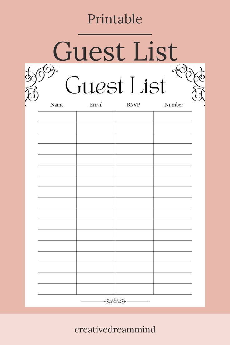Wedding Guest List, Bridal Shower, Guest Book List, Printable inside FREE Printable Bridal Shower Sign In Sheet