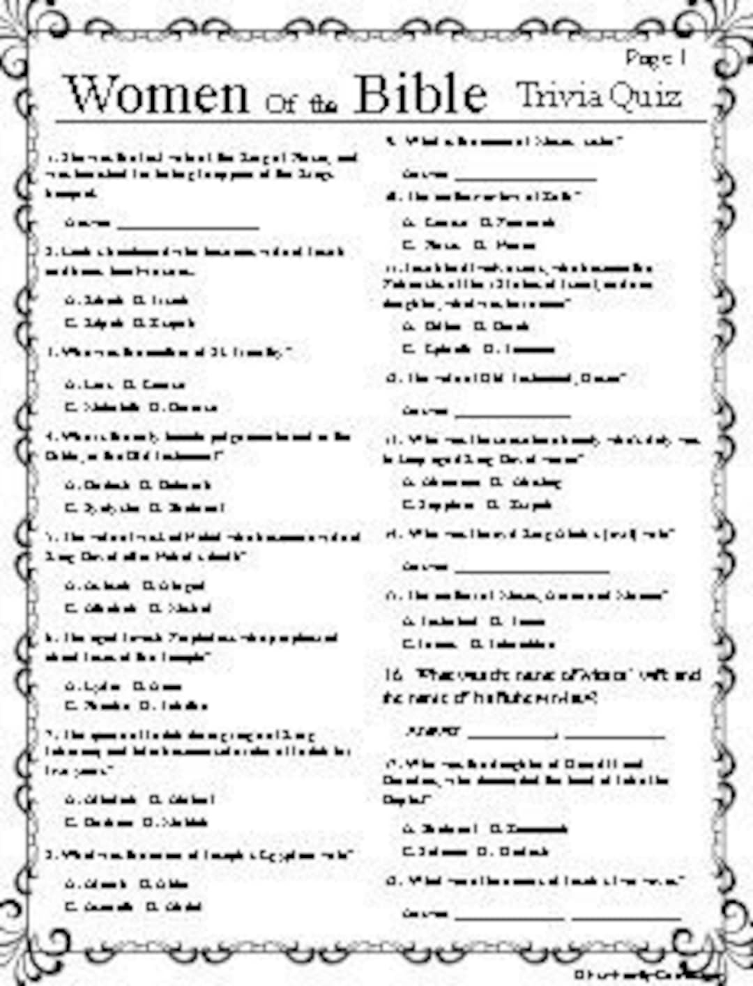 Women Of The Bible Trivia Quiz - Etsy pertaining to Free Printable Bible Quizzes For Adults