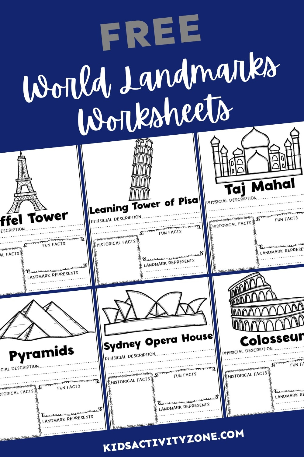 World Landmarks Worksheets - Kids Activity Zone intended for Free Printable Around The World Worksheets