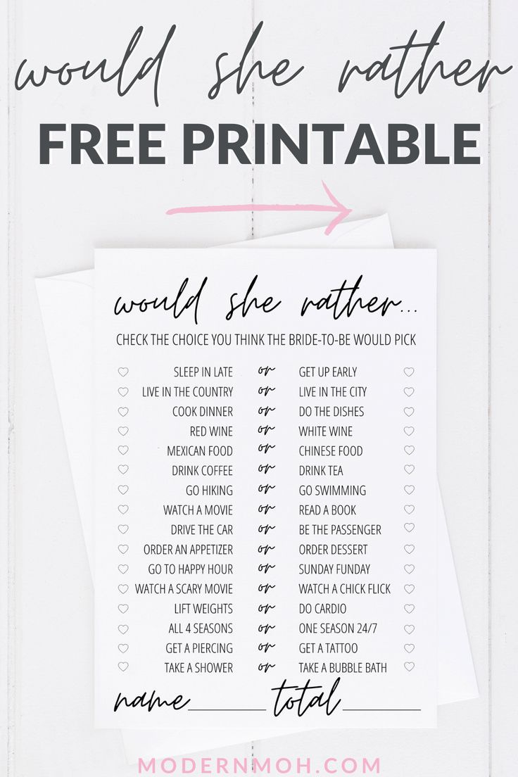 Would She Rather Bridal Shower Game Free Printable for FREE Printable Bridal Shower Games Would She Rather