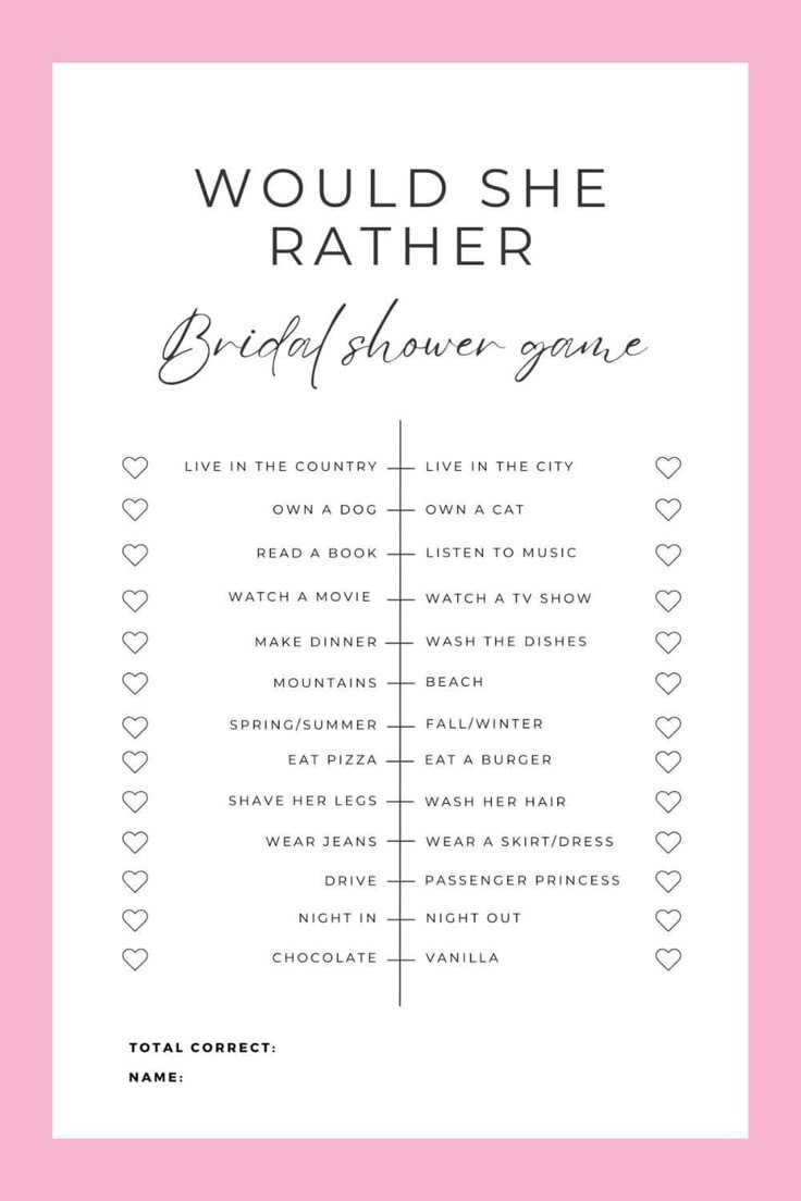 Would She Rather&amp;quot; Bridal Shower Game (Free Printable) with regard to Free Printable Bridal Shower Games Would She Rather