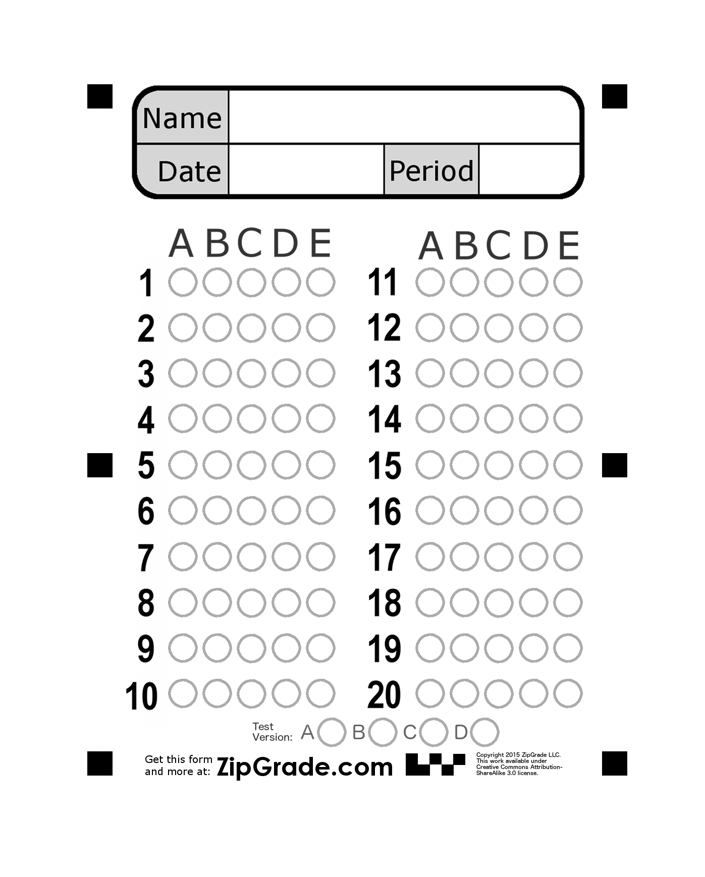 Zipgrade: Answer Sheet Forms for Free Printable Bubble Answer Sheets